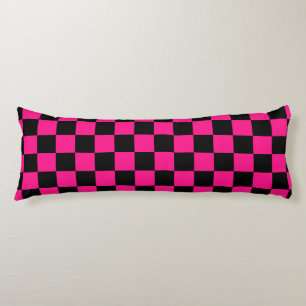 Chequered squares hot pink black geometric retro body pillow