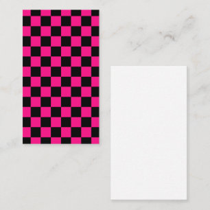 Chequered squares hot pink black geometric retro business card