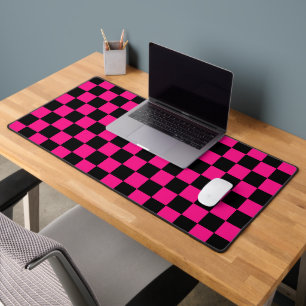 Chequered squares hot pink black geometric retro desk mat