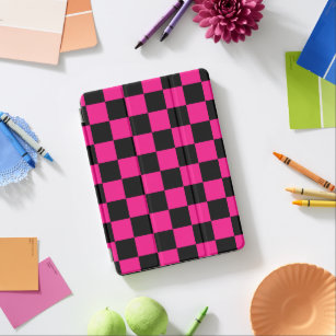 Chequered squares hot pink black geometric retro iPad air cover