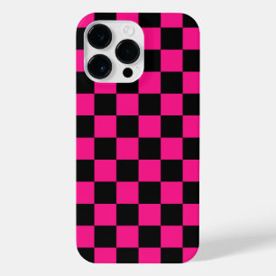 Chequered squares hot pink black geometric retro iPhone 14 pro max case