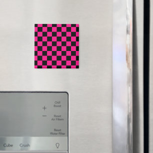Chequered squares hot pink black geometric retro magnet