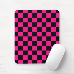 Chequered squares hot pink black geometric retro mouse pad