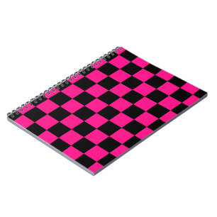 Chequered squares hot pink black geometric retro notebook