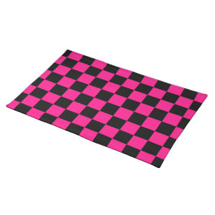 Chequered squares hot pink black geometric retro placemat