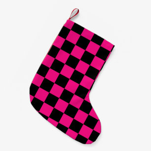 Chequered squares hot pink black geometric retro small christmas stocking