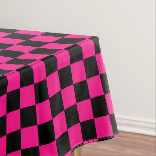 Chequered squares hot pink black geometric retro tablecloth