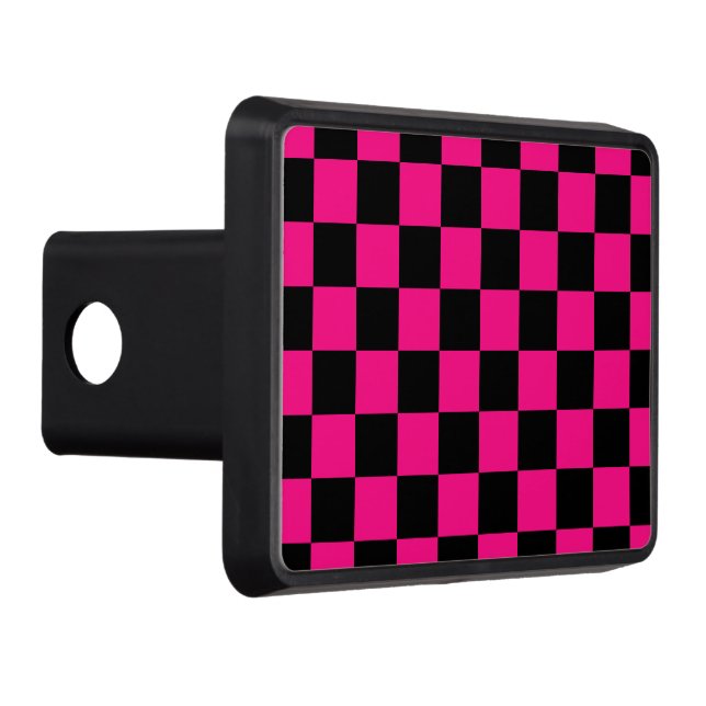 Chequered squares hot pink black geometric retro trailer hitch cover (Right)