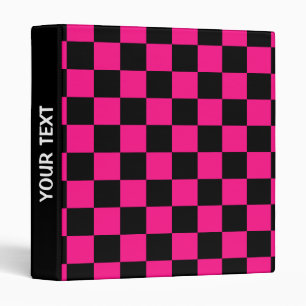 Chequered squares hot pink black retro Custom text Binder