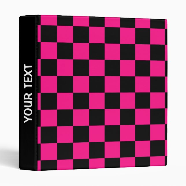 Chequered squares hot pink black retro Custom text Binder (Front/Spine)