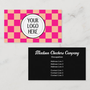 Chequered squares hot pink peach retro Company Log Business Card