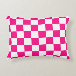 Chequered squares hot pink white geometric retro accent pillow