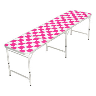 Chequered squares hot pink white geometric retro beer pong table