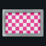 Chequered squares hot pink white geometric retro belt buckle<br><div class="desc">Chequered squares hot pink white geometric retro pattern Belt Buckle Accessory gift for her. Cool retro chequered geometric square pattern. Vintage tile white and hot pink modern chequered.</div>