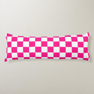 Chequered squares hot pink white geometric retro body pillow