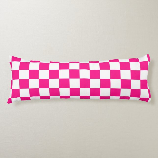 Chequered squares hot pink white geometric retro body pillow (Front)