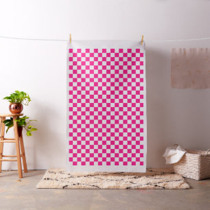 Chequered squares hot pink white geometric retro fabric