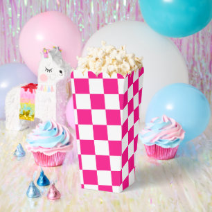 Chequered squares hot pink white geometric retro favor box