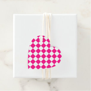 Chequered squares hot pink white geometric retro favour tags