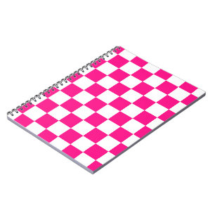 Chequered squares hot pink white geometric retro notebook