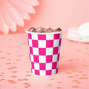 Chequered squares hot pink white geometric retro paper cups