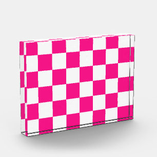 Chequered squares hot pink white geometric retro photo block