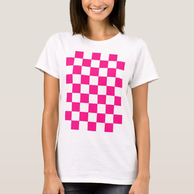 Chequered squares hot pink white geometric retro T-Shirt (Front)