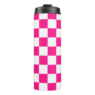 Chequered squares hot pink white geometric retro thermal tumbler