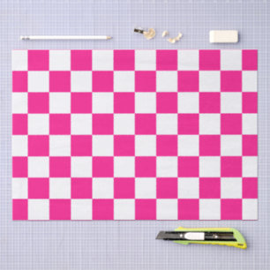 Chequered squares hot pink white geometric retro tissue paper