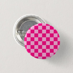 Chequered squares light hot pink geometric retro 1 inch round button