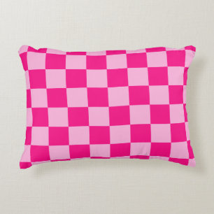 Chequered squares light hot pink geometric retro accent pillow