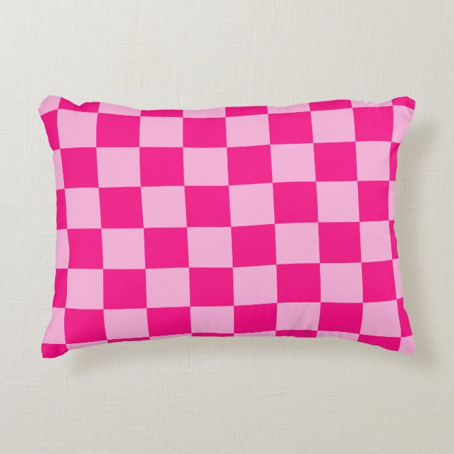 Chequered squares light hot pink geometric retro accent pillow (Front)