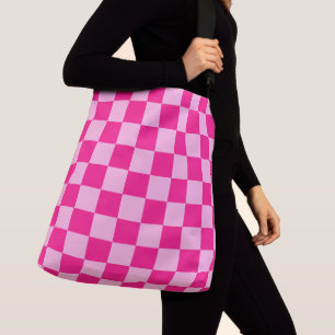 Chequered squares light hot pink geometric retro crossbody bag