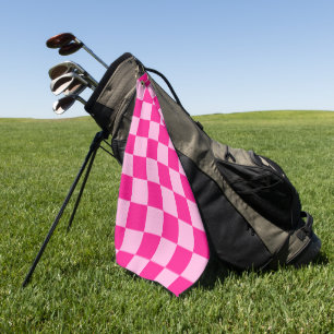 Chequered squares light hot pink geometric retro golf towel