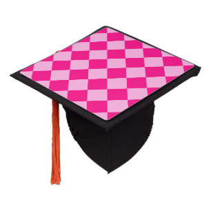 Chequered squares light hot pink geometric retro graduation cap topper