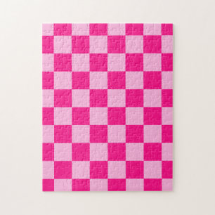 Chequered squares light hot pink geometric retro jigsaw puzzle