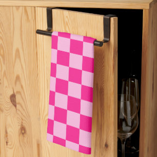 Chequered squares light hot pink geometric retro kitchen towel