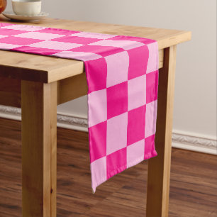 Chequered squares light hot pink geometric retro long table runner
