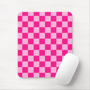Chequered squares light hot pink geometric retro mouse pad