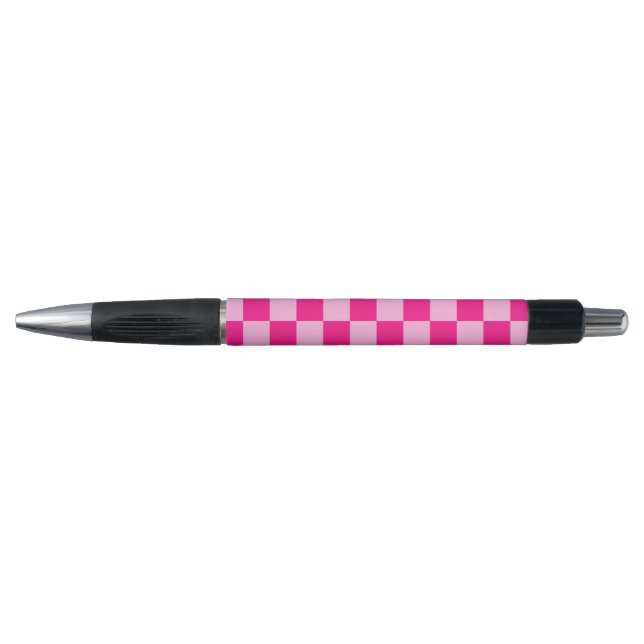 Chequered squares light hot pink geometric retro pen (Front)