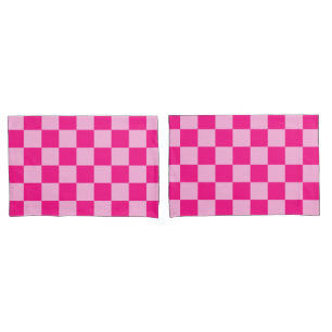 Chequered squares light hot pink geometric retro pillowcase