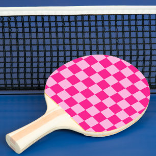 Chequered squares light hot pink geometric retro ping pong paddle