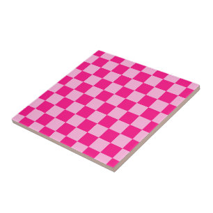Chequered squares light hot pink geometric retro tile