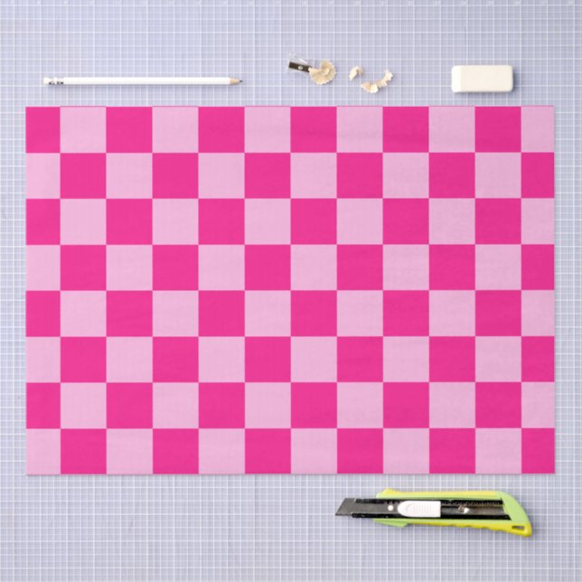 Chequered squares light hot pink geometric retro tissue paper (Craft)