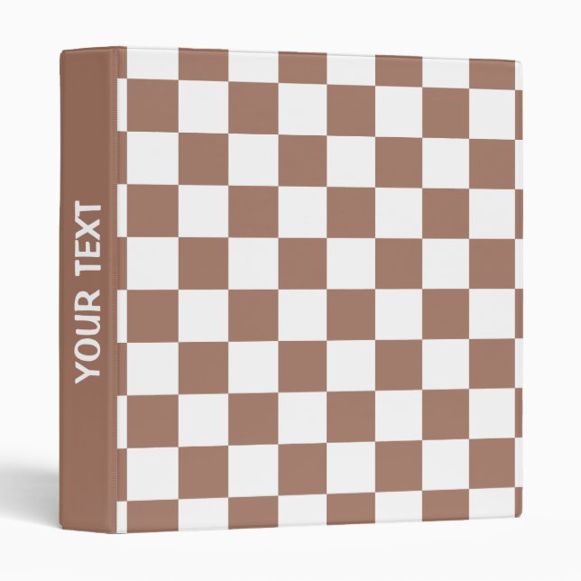 Chequered squares mocha brown white Custom text Binder (Front/Spine)