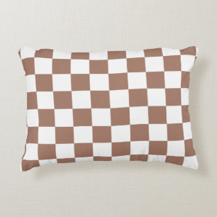 Chequered squares mocha brown white geometric retr accent pillow