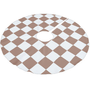 Chequered squares mocha brown white geometric retr brushed polyester tree skirt