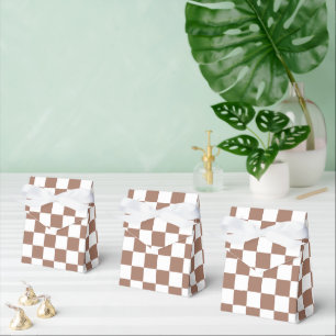 Chequered squares mocha brown white geometric retr favor box