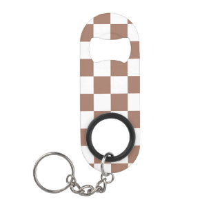 Chequered squares mocha brown white geometric retr keychain bottle opener