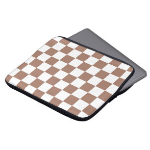 Chequered squares mocha brown white geometric retr laptop sleeve